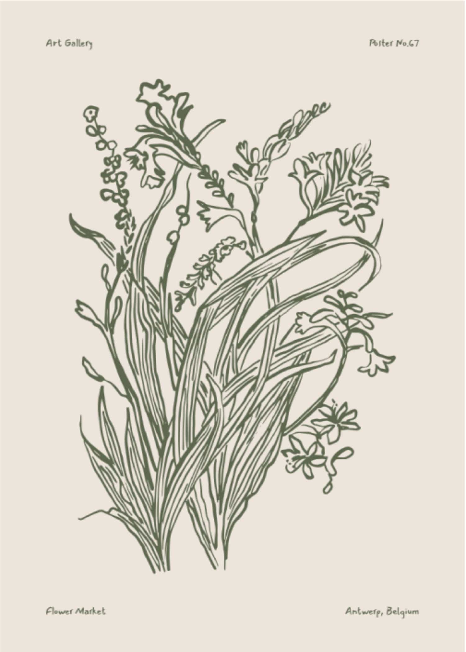 Green Wildflowers Lines poster