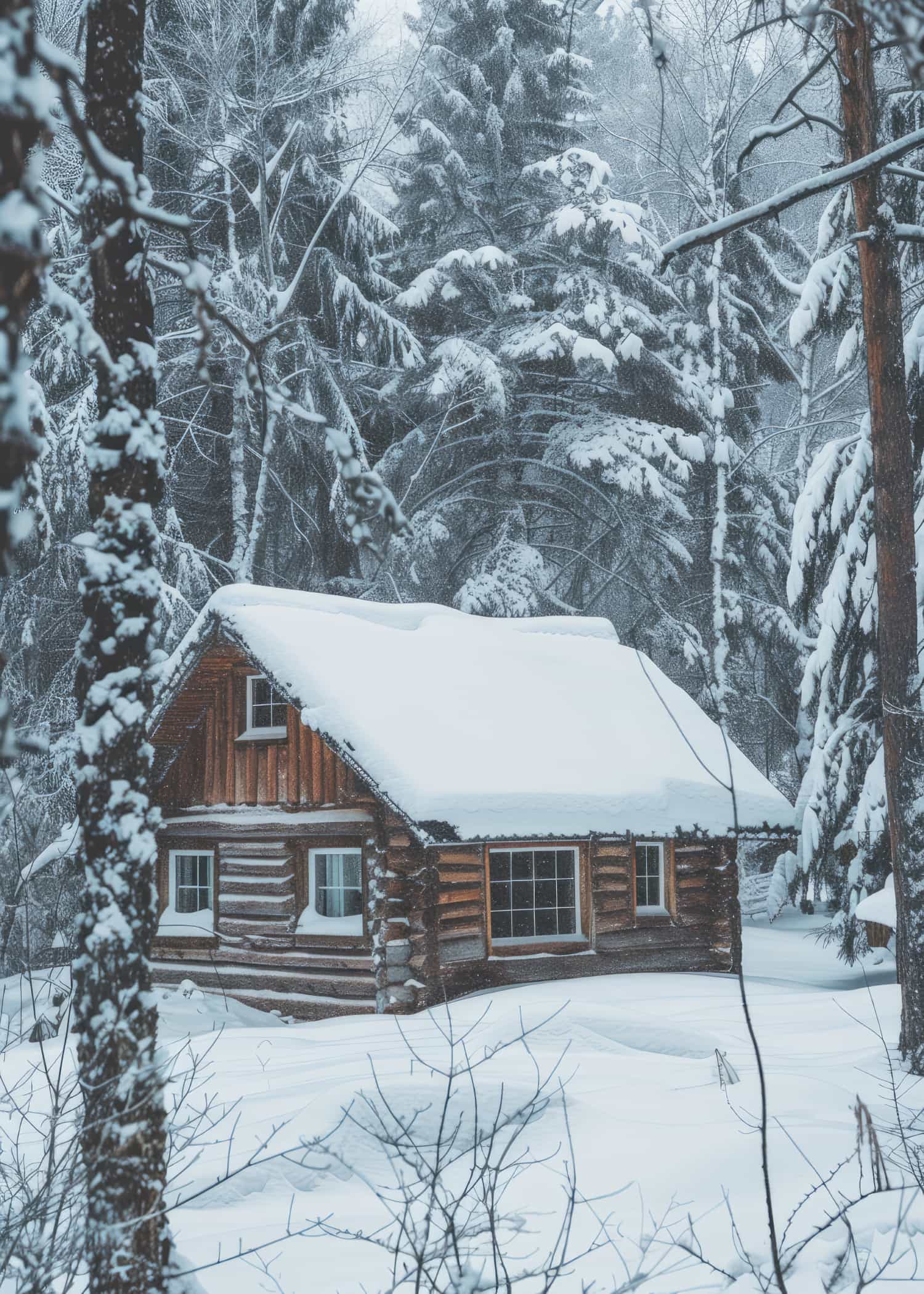Wooden Cottage in Winter poster