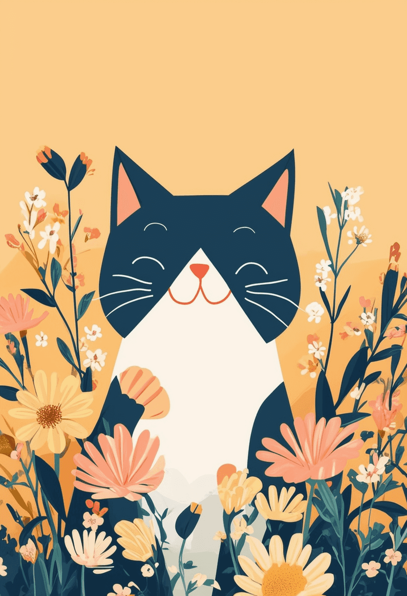 Smiling Cat Flowers poster