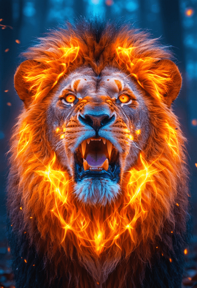 Roaring Bioluminescent Lion poster