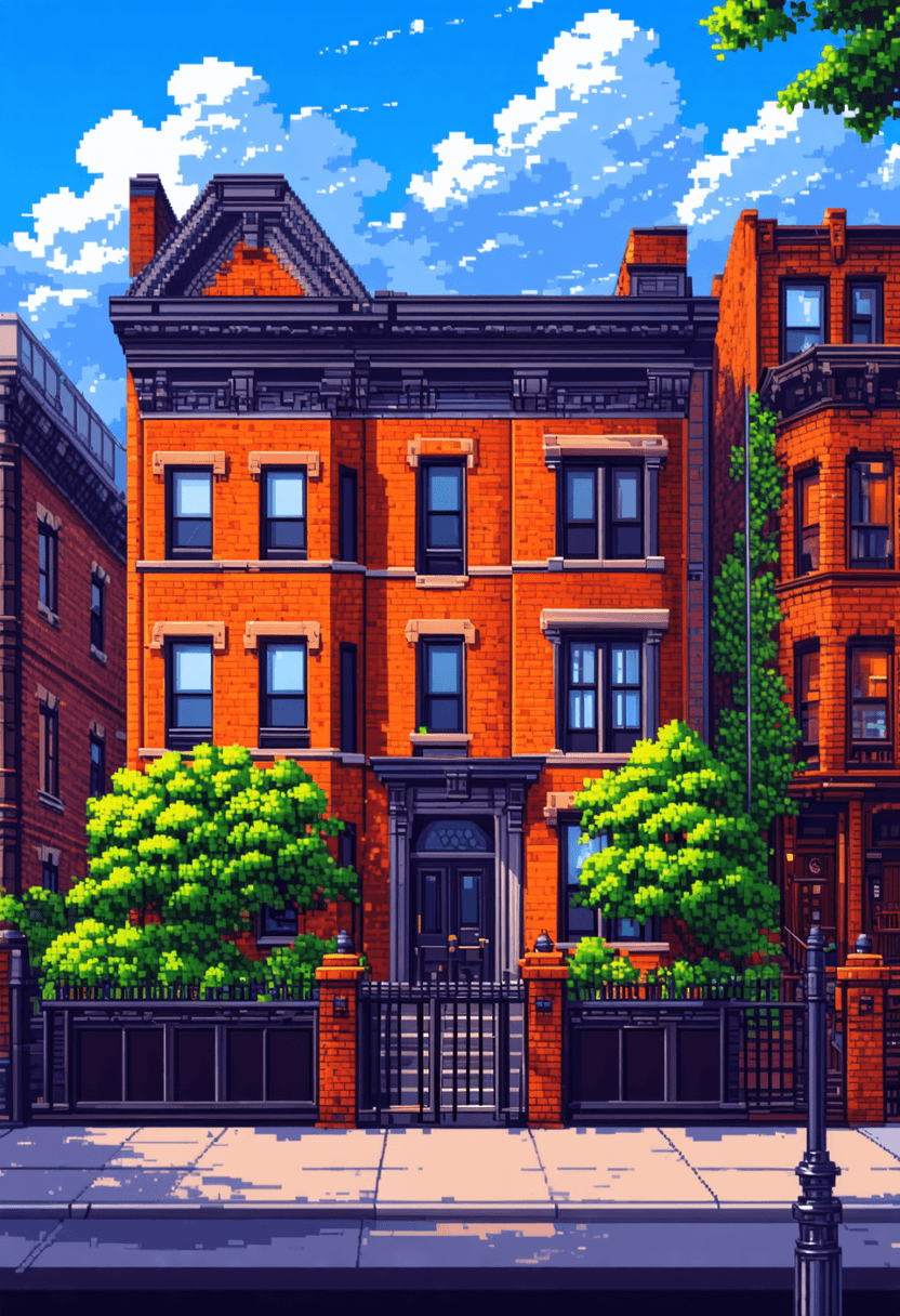 Pixel Art New York Brownstone poster