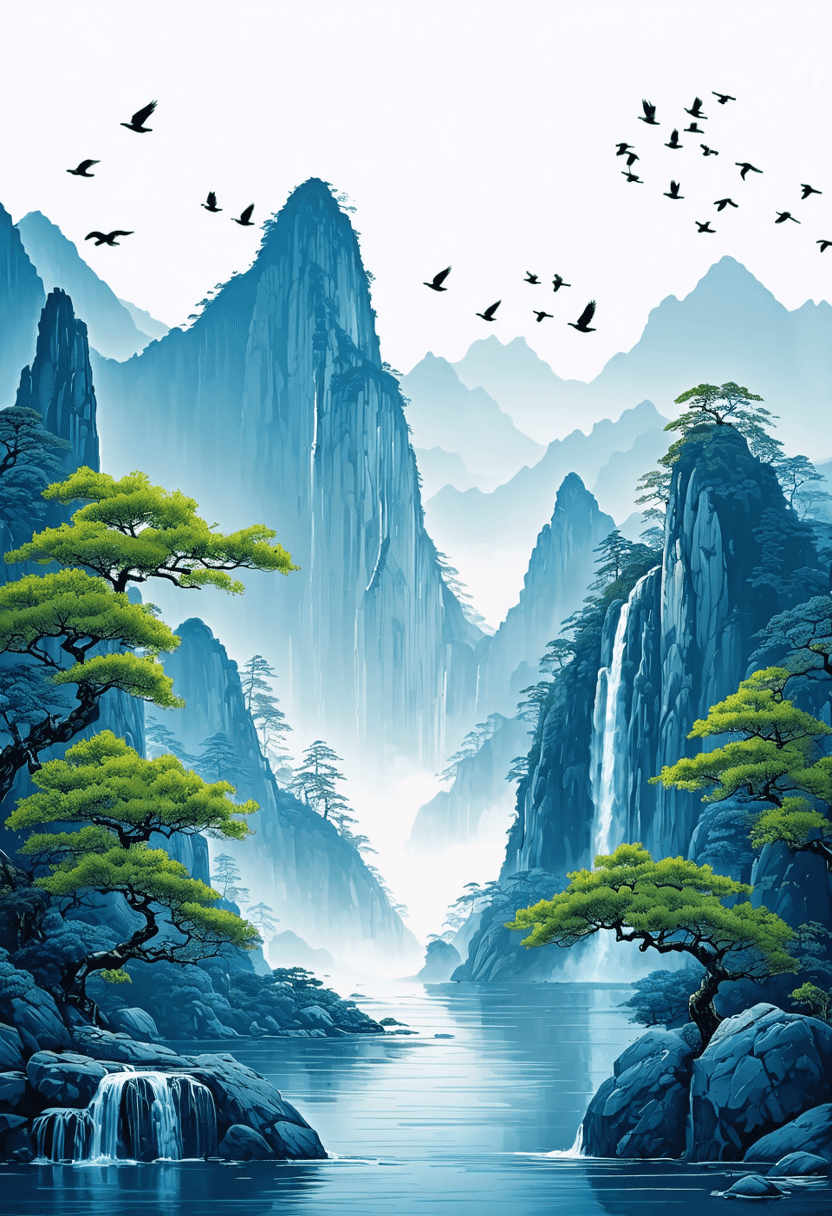 Chinese Mountain and Waterfall poster