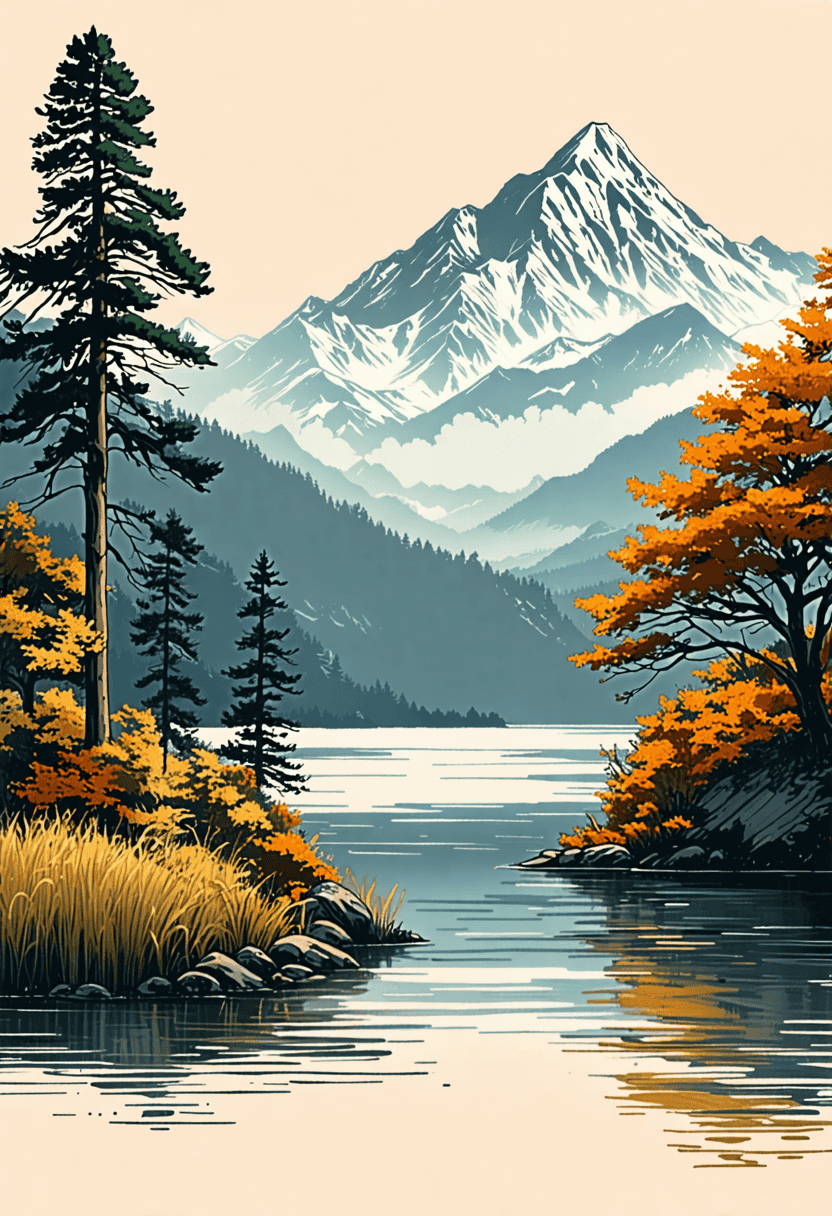 Anime Mountain and Lake poster