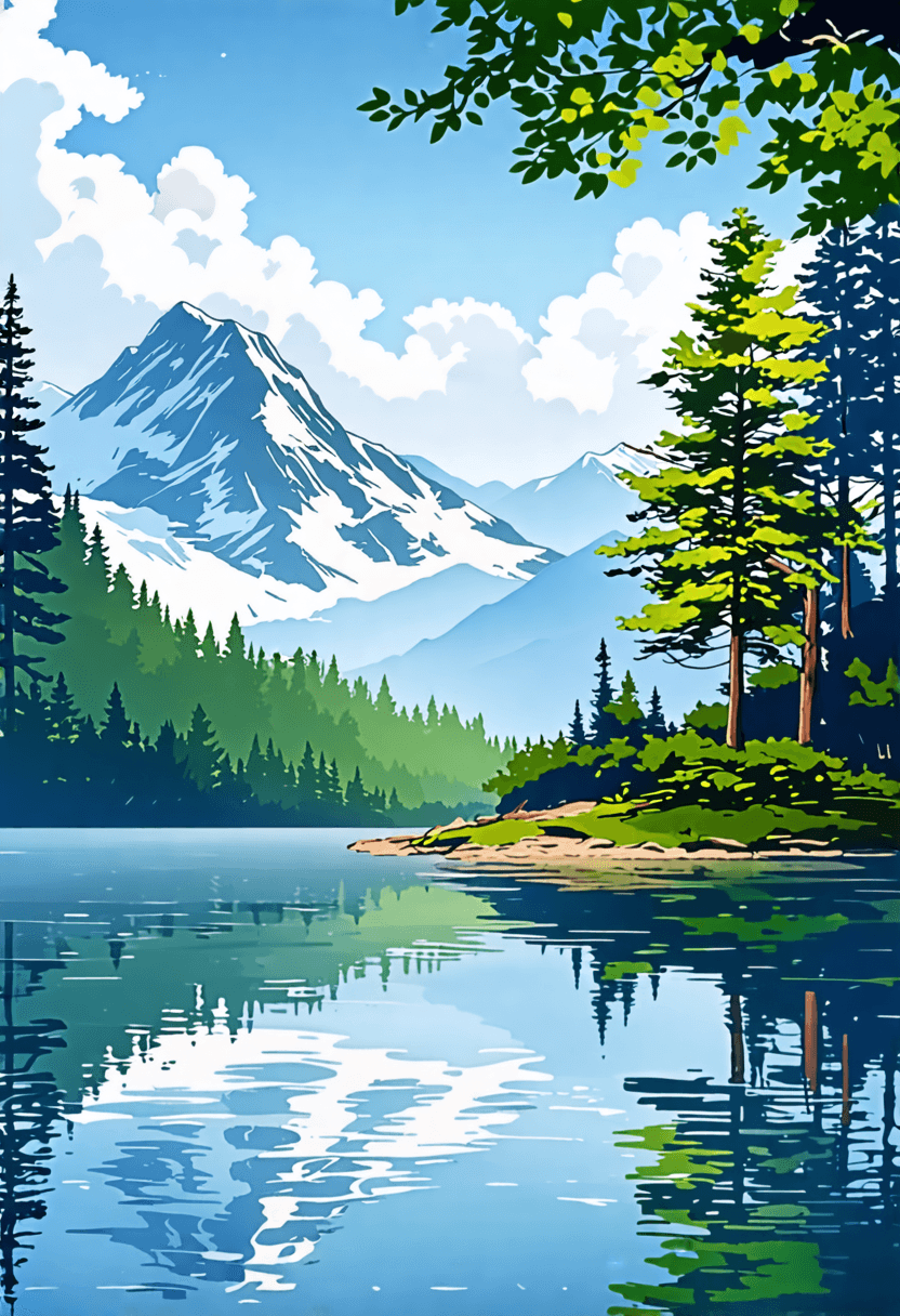 Anime Mountain and Lake poster