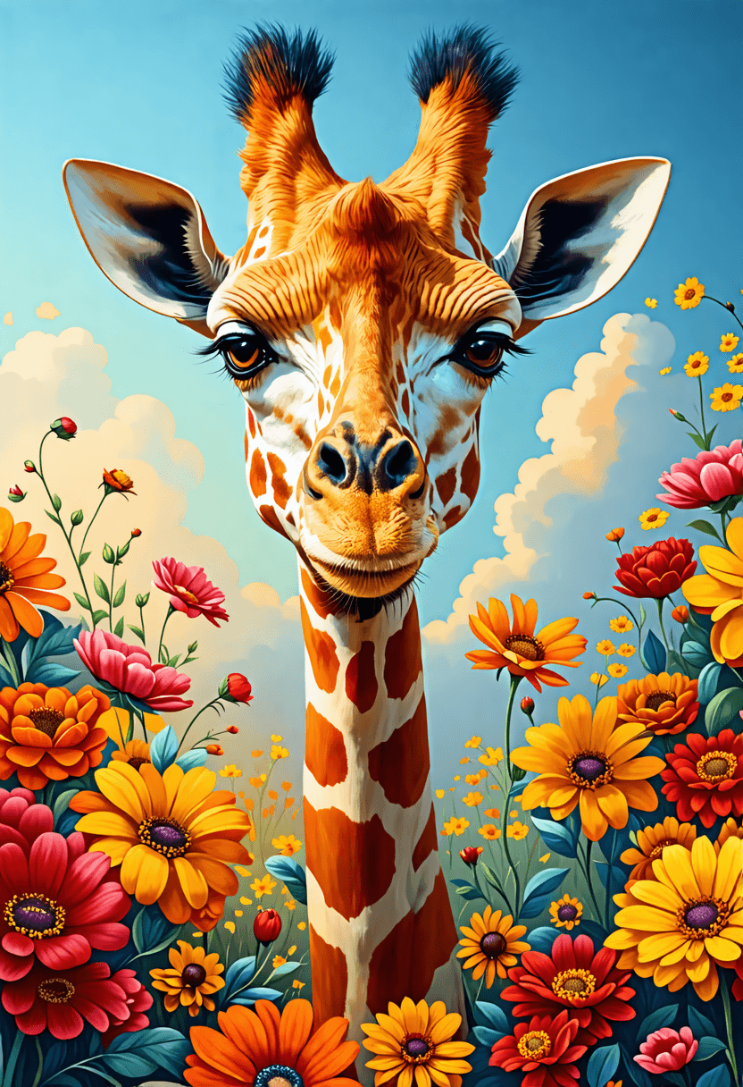 Giraffe in Flowers poster