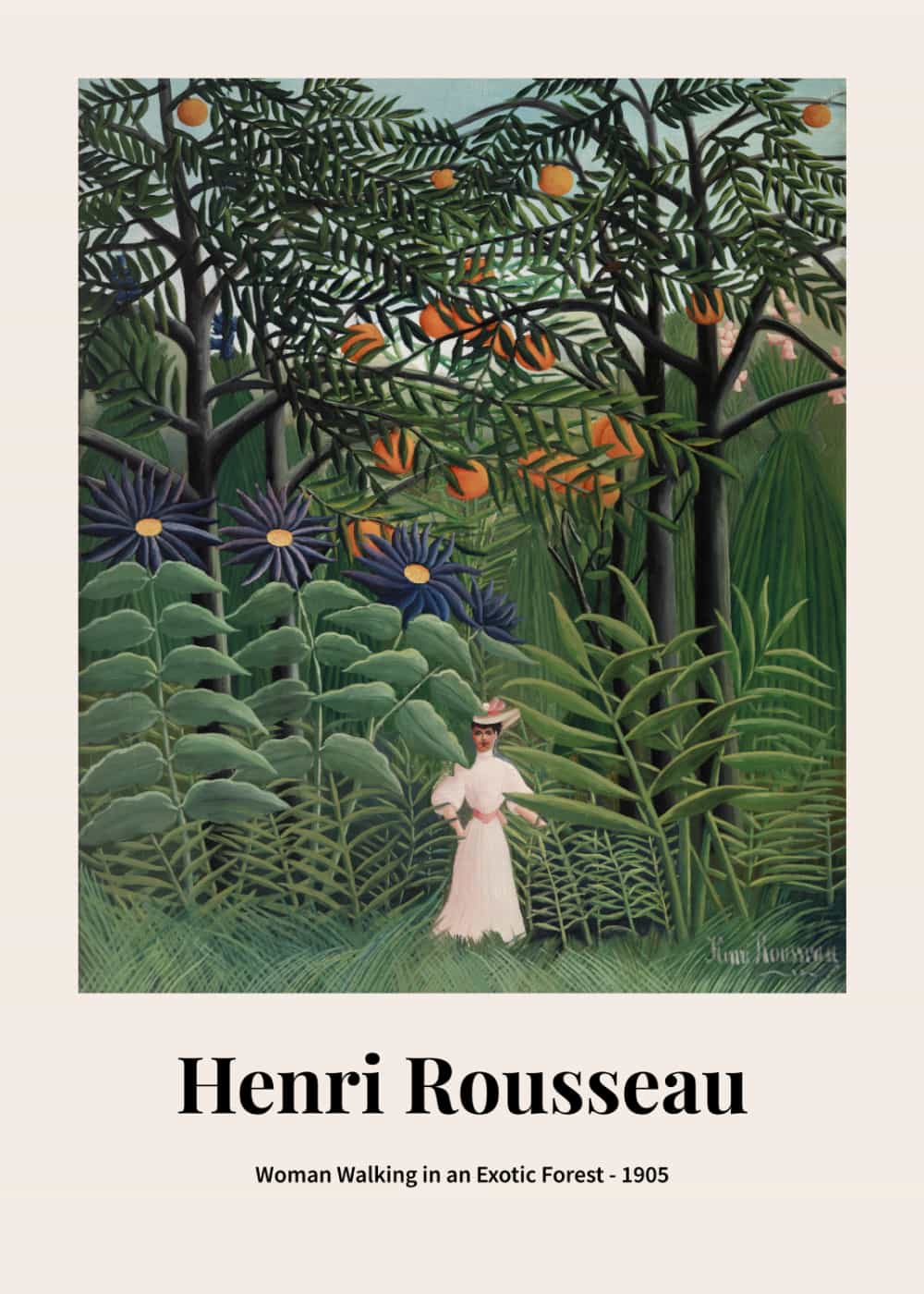 Kobieta spacerująca po egzotycznym lesie autorstwa Henri Rousseau plakat