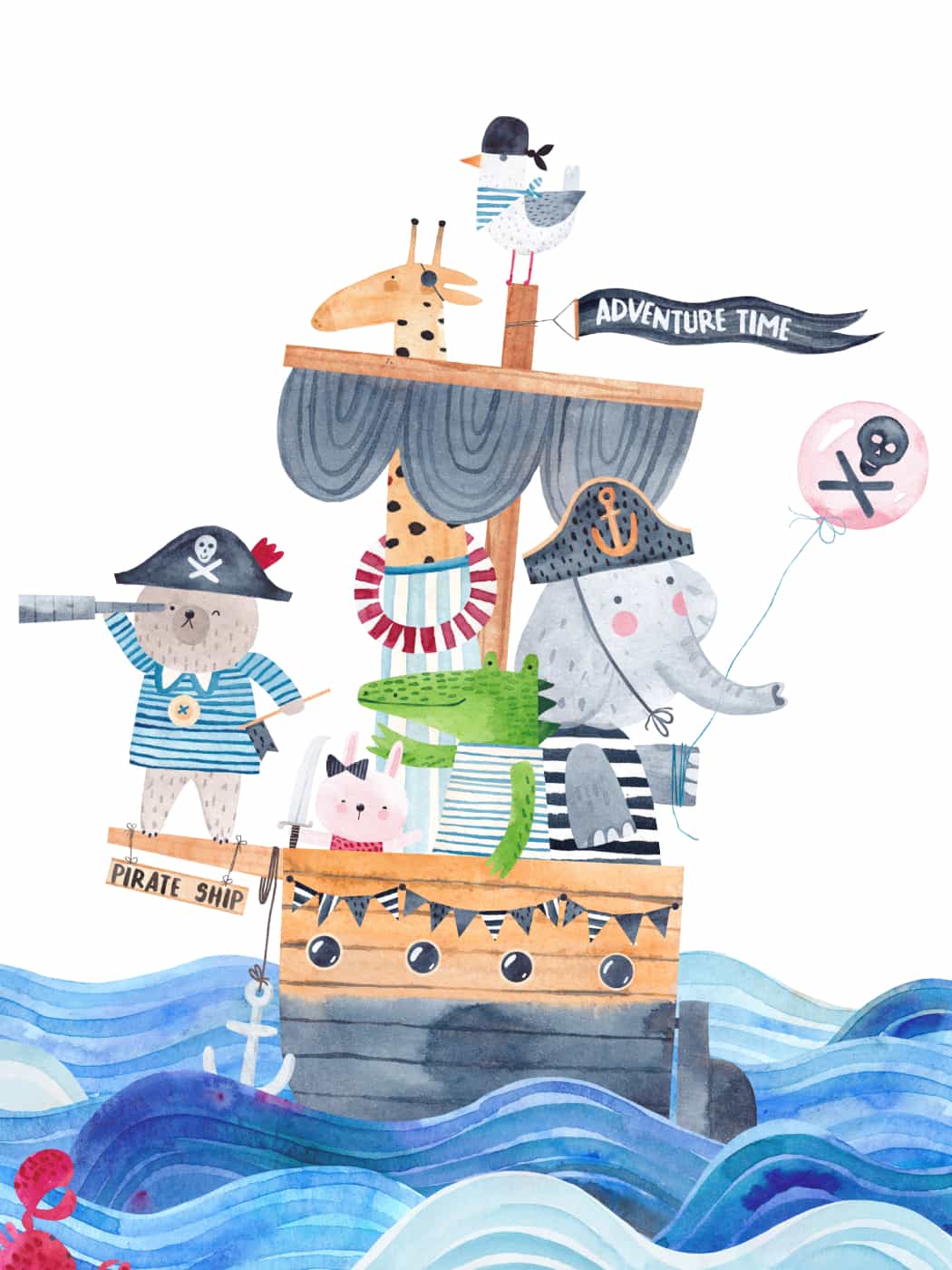 Statek piracki i podróżnicy plakat