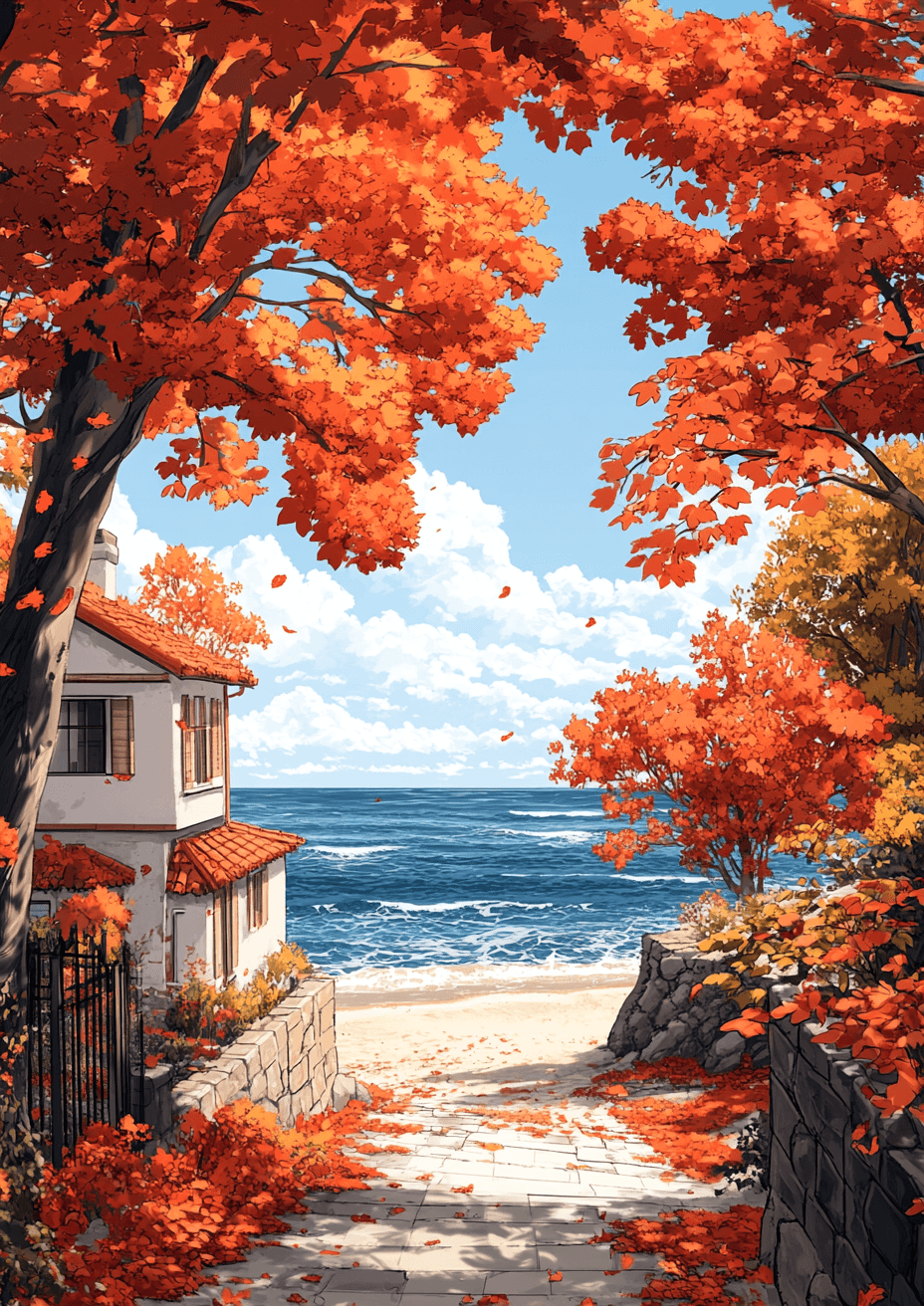 Beachside Home in Autumn poster