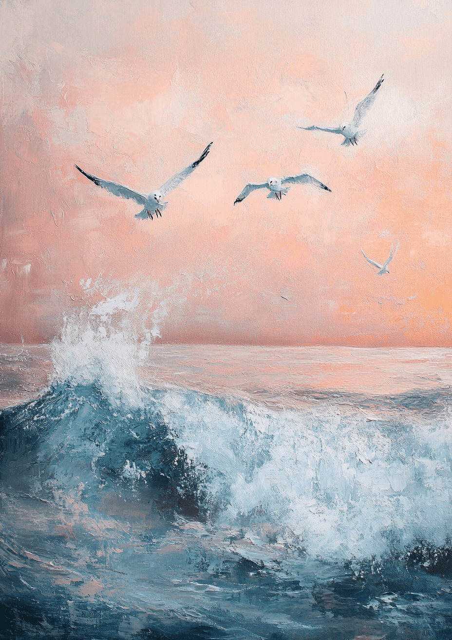 Ocean Wave with Seagulls poster