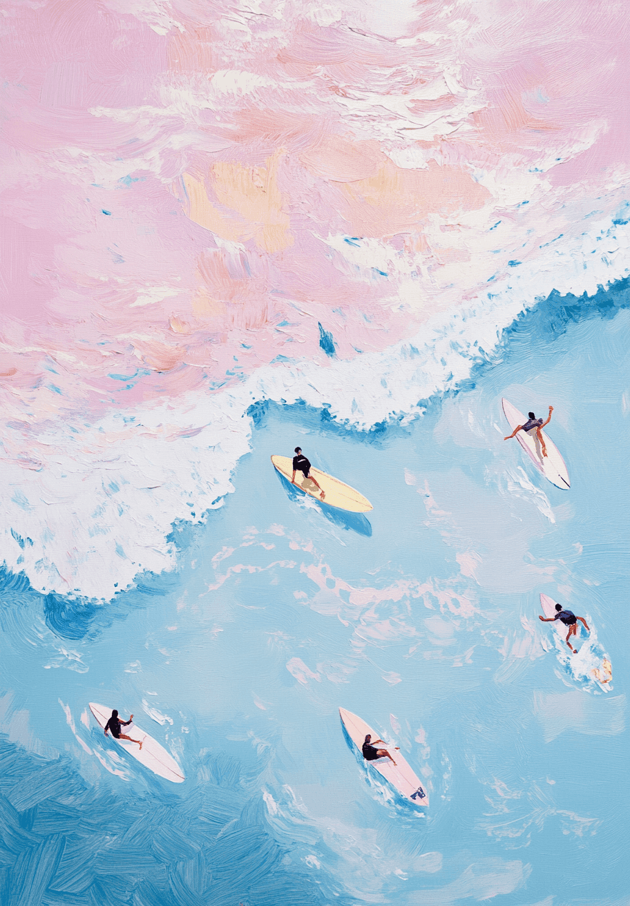 Różowi i niebiescy surferzy plakat