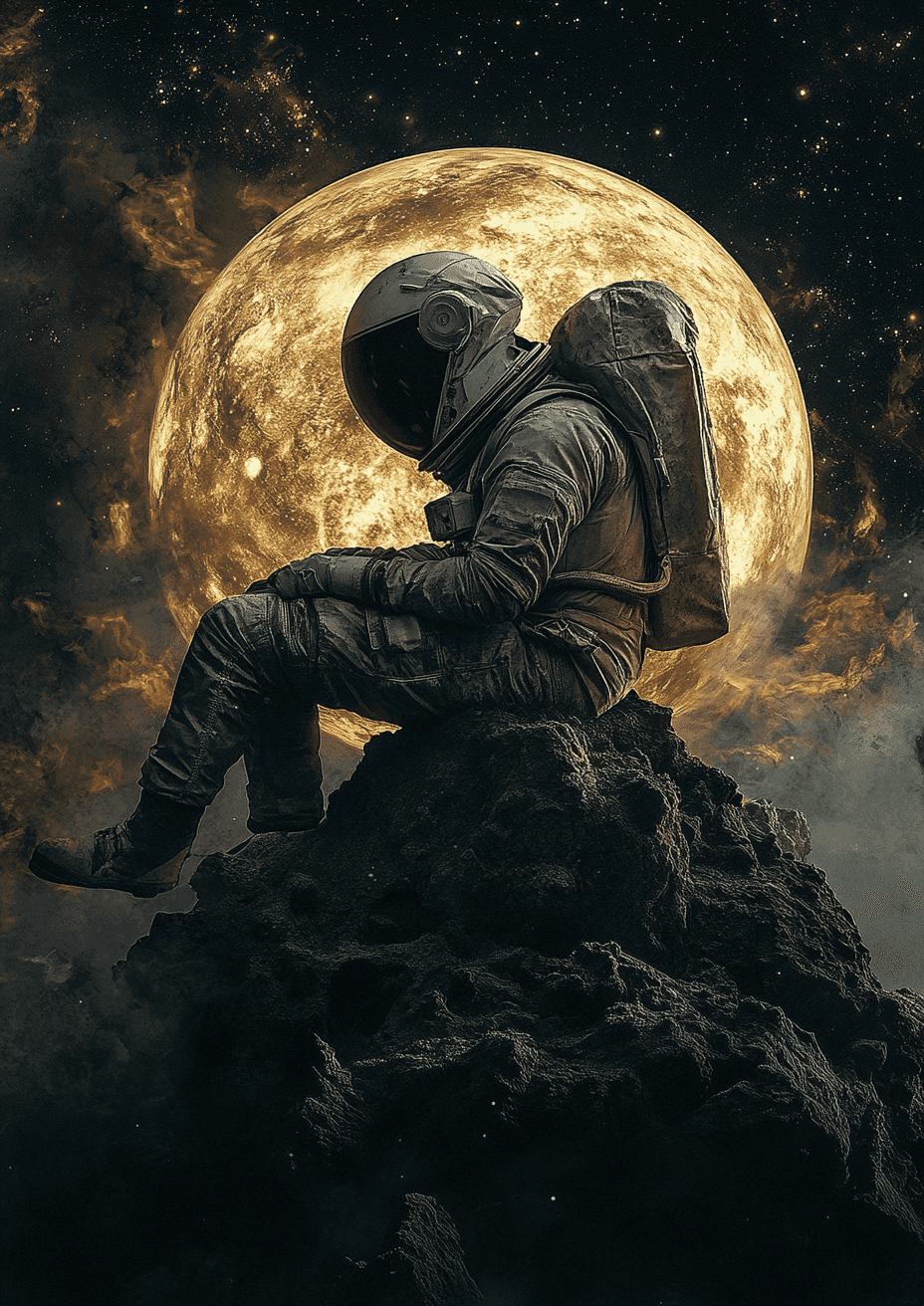 Astronauta na skale plakat